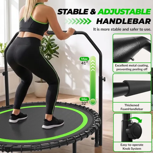 Vista 2 de Mini trampolín rebotador de 40 pulgadas para adultos, carga de 440 libras, color verde Foldable Indoor Trampoline with PP Mat, Alloy Steel Frame