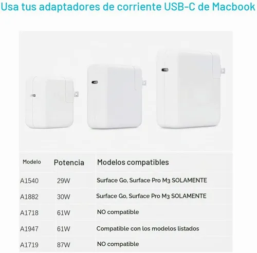 Vista 6 de Cable de carga USB C de 10 pies para Microsoft Surface Pro