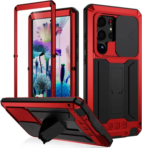 Vista 12 de Funda rígida de metal compatible con Samsung Galaxy S21 Ultra con protector de pantalla y protector de lente, resistente a prueba de polvo de grado