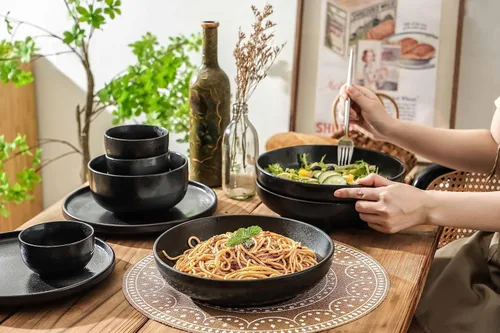 Vista 7 de S&Q'S CERAMICS Grandes Cuencos de Pasta, Juego de 4 Cuencos Grandes para Ensalada de 65 onzas, Platos de Cerámica Anchos y Poco Profundos de 10