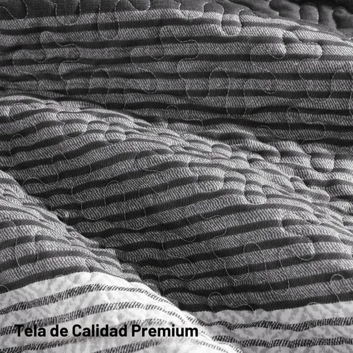 Vista 3 de Litanika Edredón tamaño Queen, juego de ropa de cama de 3 piezas a rayas 01 - Blanco y negro