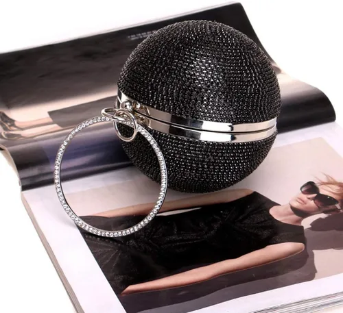 Vista 7 de Bolso de mano con forma de bola, bolso de fiesta, bolso de noche con mango de anillo de diamantes