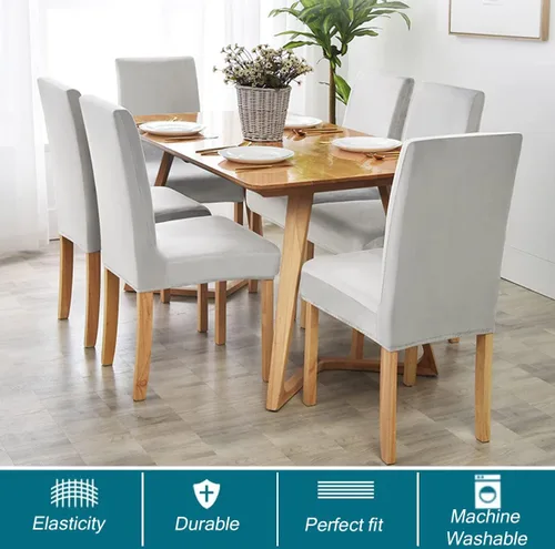 Vista 4 de Fundas de terciopelo para sillas de cocina, fundas elásticas para sillas de comedor, fundas extraíbles para sillas Parson, fundas para sillas sin