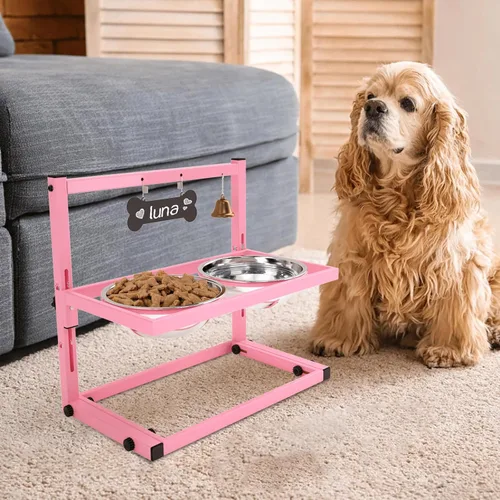 Vista 16 de Soporte elevado para perros medianos y grandes con comedero lento y tapete, altura ajustable de 3.9, 5.5, 7.1, 8.7, 10.2, 11.8 pulgadas, comederos