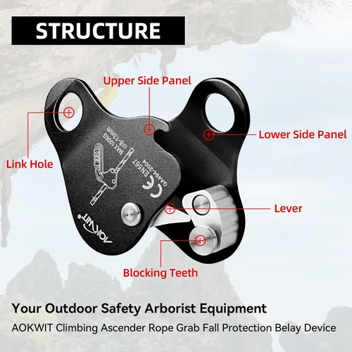 Vista 4 de Cuerda de escalada Ascender Grab Protección contra caídas Dispositivo de Belay Equipo de escalada de árboles, Equipo de rapel Ascensor de cuerda