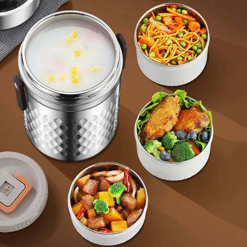 Vista 3 de Recipiente de comida aislado, frasco térmico para sopa de alimentos calientes, a prueba de fugas, apilables, de acero inoxidable, almacenamiento