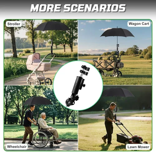 Vista 7 de iLSKW Soporte de paraguas para carrito de golf resistente, diseño resistente al viento, base de aleación de aluminio con ajuste de 180 grados
