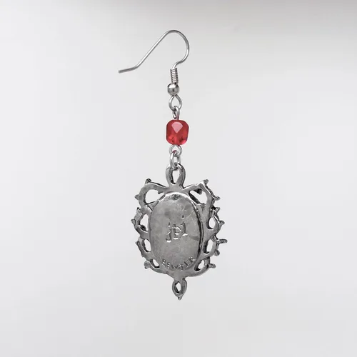 Vista 8 de Pendientes góticos de rosa roja rodeados de espinas con cuentas rojas, Metal