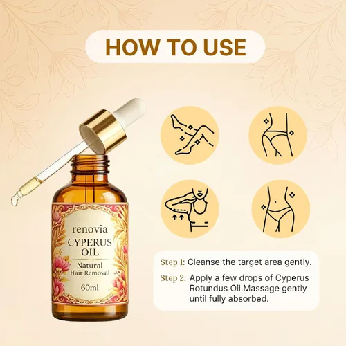 Vista 5 de Aceite Renovia Cyperus Rotundus, aceite natural para depilación para reducir la apariencia de vello corporal no deseado, hidratante y calmante