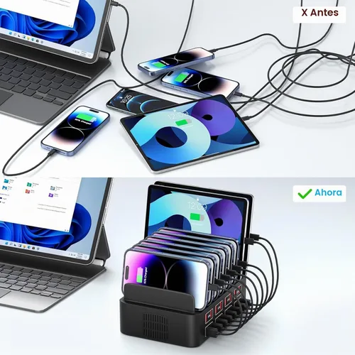 Vista 4 de Estación de carga para múltiples dispositivos, estación de carga USB de 150 W con 16 puertos de carga rápida, estación de carga para iPad