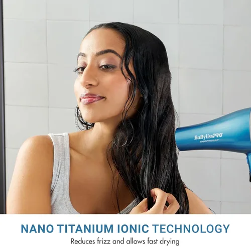 Vista 2 de BaBylissPRO Nano Titanium 2000-Watt Blow Dryer with Concentrator Nozzle, Professional Grade Ionic Corded Styling Tool for Hair