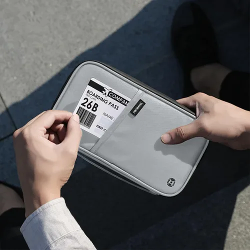 Vista 31 de VanFn Cartera RFID para pasaporte de viaje, soporte para pasaporte familiar, organizador de documentos de viaje serie P.Travel (nailon, gris)
