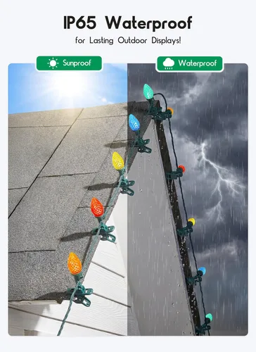 Vista 4 de Luces LED C9 de Navidad para Exteriores, 68 Pies, 100 Luces LED de Cadena con Clips Rápidos, Grado Comercial Extensibles Impermeables Luces
