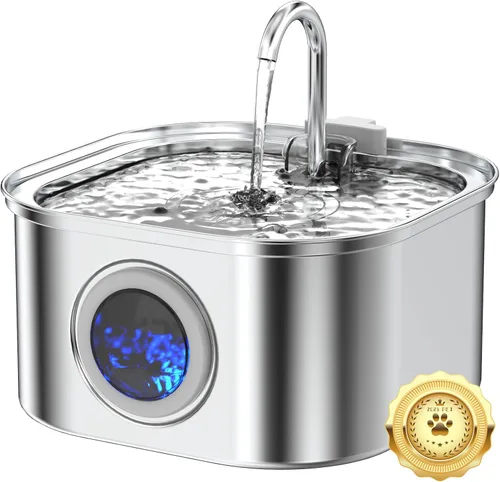 Vista 11 de Fuente de agua para gatos de acero inoxidable, fuente para gatos de 74 oz/2.2 L con bomba silenciosa, dispensador automático de agua para mascotas