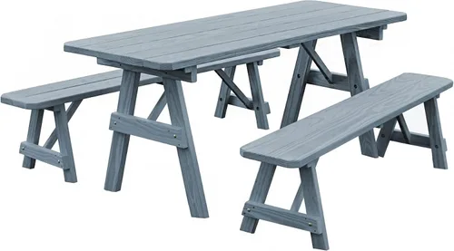Vista 5 de Amish-Made - Mesa de picnic tradicional de pino tratado a presión de 44 pulgadas con bancos, manchas de cedro mancha de cedro