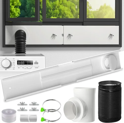 Vista 7 de Kit de ventana de ventilación para secadora, kit de ventilación de ventana ajustable y conector de codo de 90° para manguera de escape de secadora