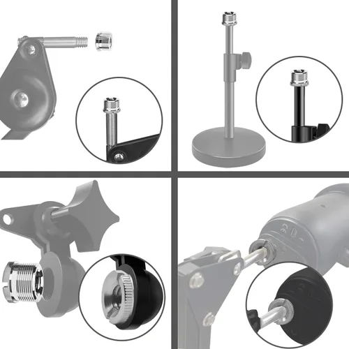 Vista 4 de Adaptador de tornillo de micrófono moleteado macho de 5/8 pulgadas a hembra de 3/8 pulgadas para soporte de micrófono de micrófono de 4 piezas