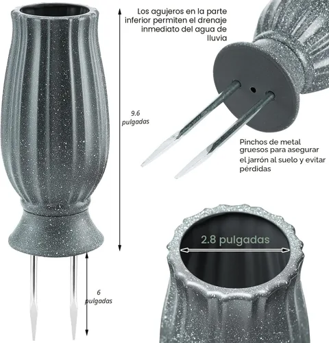 Vista 4 de bocola Jarrón de Cementerio con Punta de Metal -Soporte de Flores para Lápidas con Orificio de Drenaje para Flores Artificiales- Decoraciones