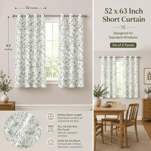 Vista 6 de Leeva Cortinas opacas 80% verdes con alzapaños, 52 x 63, 2 paneles