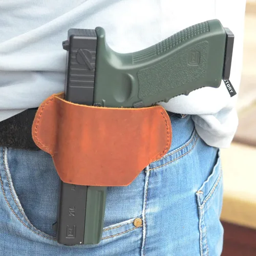 Vista 3 de Funda de cuero para cinturón deslizante, funda de pistola de cuero genuino para OWB IWB IWB Funda universal para pistola para zurdos y diestros