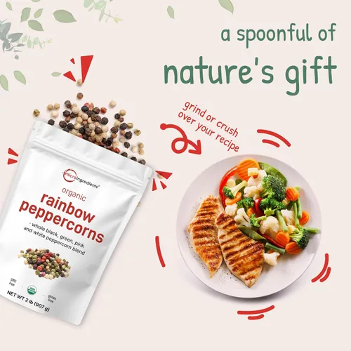 Vista 7 de Micro Ingredients Granos de pimienta arcoíris enteros orgánicos, 2 libras, granos de pimienta entera premium para recambio de molinillo Ideal