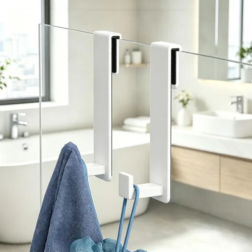 Vista 4 de HUFEEOH Ganchos blancos para toallas de ducha en forma de L, paquete de 2