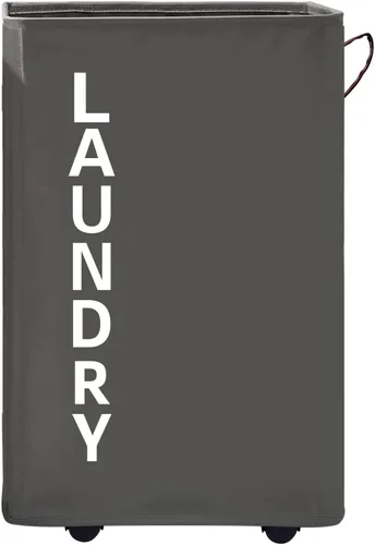 Vista 9 de Cesta de Ropa Sucia Rodante Grande de 70L - Cesta Alta y Estrecha con Ruedas, Contenedor Delgado para Ropa, 27.5" Beige Beige/Large