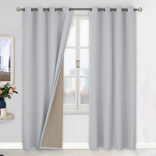 Vista 13 de BGment - Cortinas opacas al 100 % con forro para el dormitorio, cortinas con ojales, con textura de lino, de aislamiento térmico, para la sala