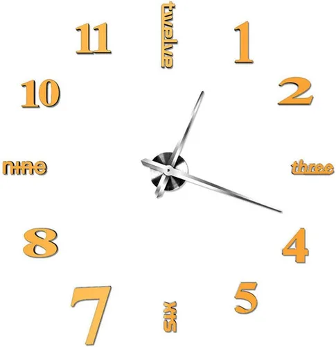 Vista 8 de Reloj de pared con superficie de espejo 3D, moderno reloj de pared 3D con calcomanías de números de espejo, silencio, sin marco, grande, kit