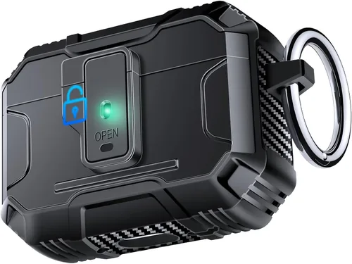 Vista 31 de Amoured AutoPOP - Funda para AirPods Pro de 1ª generación con cerradura y llavero, protección resistente de 360° y mecanismo de apertura de 1 clic