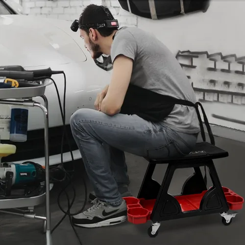 Vista 9 de M-AUTO Taburete mecánico Asiento de detalle Asiento móvil utilitario rodante con ruedas giratorias bloqueables, capacidad de 300LBS Asiento rodante