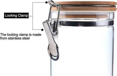 Vista 7 de Tarros de vidrio de borosilicato transparente con abrazadera de bloqueo hermético, tapas de bambú para cocina, sin BPA