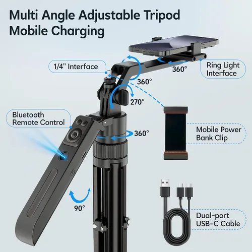Vista 11 de Trípode de seguimiento facial automático de 71 pulgadas para iPhone con luz, kit de vlogging para iPhone con gesto/control remoto, rotación de 360°
