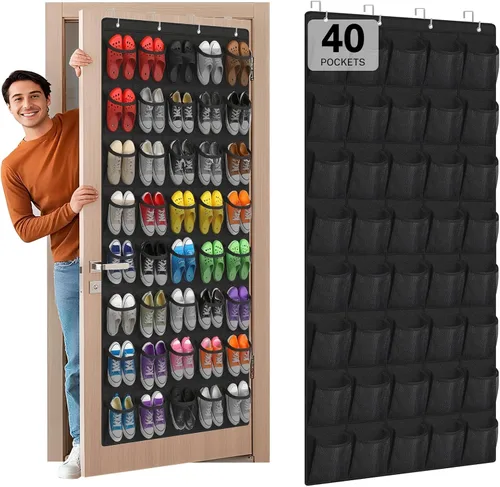 Vista 17 de Organizador de Zapatos para Colgar en la Puerta con 40 Bolsillos - Organizador Colgante de Zapatos de Malla Grande, Perchero para Almacenamiento
