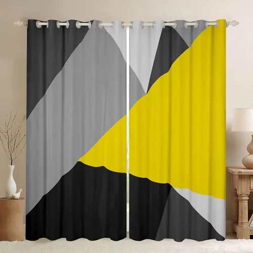 Vista 14 de Cortinas opacas de 38 pulgadas de ancho x 45 pulgadas de largo, cortinas opacas de triángulo geométrico naranja, negro, gris claro, cortinas