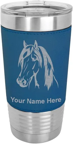 Vista 17 de LaserGram Vaso aislado al vacío de 20 onzas, cabeza de caballo 1, grabado personalizado incluido (cuero sintético, rústico)