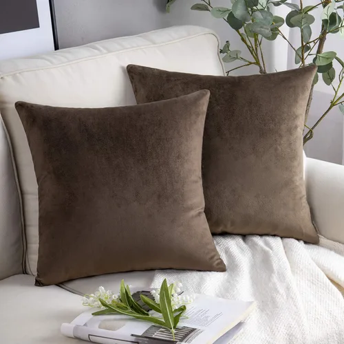 Vista 34 de Phantoscope Paquete de 2 fundas de almohada decorativas de terciopelo suave y cuadrado para sofá, color beige, 18 x 18 pulgadas, 17.7 x 17.7 in