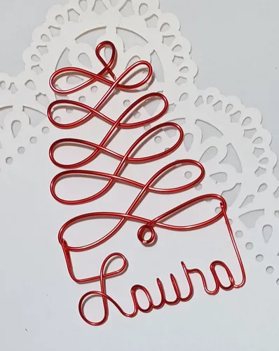 Vista 5 de Adornos de Navidad personalizados, árbol plateado, dorado o rojo con cualquier nombre, etiqueta de nombre de regalo, adorno de nombre personalizado