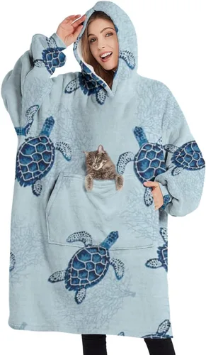 Vista 26 de Wearable Oversized Blanket,Sherpa Blanket Hoodie with Super Pockets,Super Warm Fuzzy Pullover for Women & Men