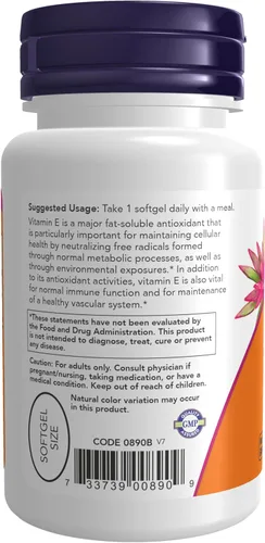 Vista 3 de NOW Suplementos, Vitamina E-400 UI Tocoferoles Mixtos, Protección Antioxidante*, 50 Cápsulas Blandas