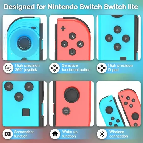 Vista 2 de Reemplazo para controlador Nintendo Switch, Joycon inalámbrico para controladores de interruptor, Joycons para Switch Nintendo con sensor