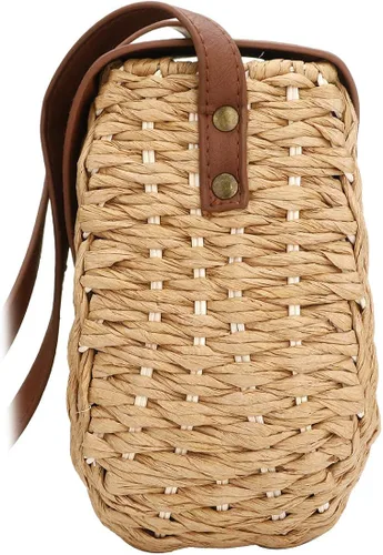 Vista 4 de Bolsos de paja para mujer, tejido a mano, gran bolsa de playa de verano, con asa redonda, anillo Toto Retro Rattan, Bolsa de paja, talla única