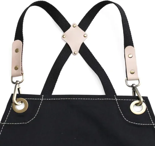 Vista 7 de Jeanerlor - Delantal de trabajo de lona con bolsillos, correas cruzadas en la espalda, diseño hasta XXXL