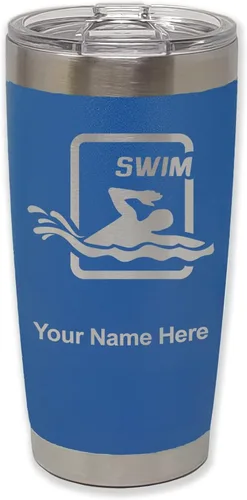 Vista 24 de LaserGram Vaso aislado al vacío de 20 onzas, para natación, grabado personalizado incluido (negro) Engraved Gift for Swimmers, Vacuum Insulated