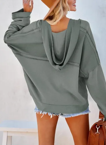 Vista 3 de Dokotoo Sudaderas con capucha para mujer, moda, otoño, cuello en V, botones, manga larga