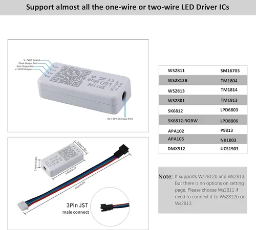 Vista 2 de Sp110 - Controlador LED Hue Ws2812b, paquete de 4 unidades Sp110e LED Bluetooth Ws2811 controlador 5-24V, aplicación iOS/Android, control remoto