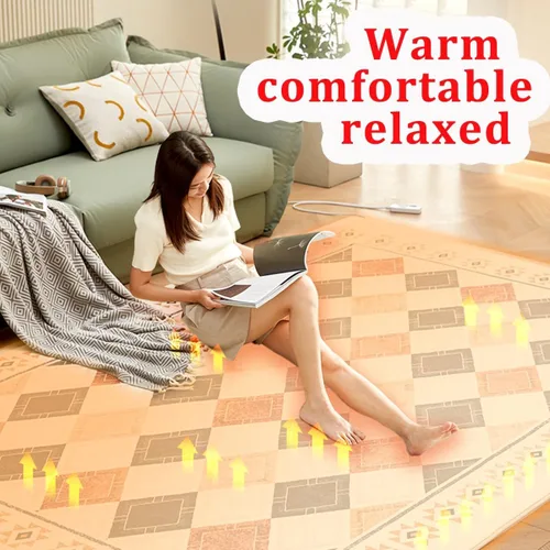Vista 2 de Graphene Electric Heating Carpet, Heated Area Rug Heater Floor Mat Electric Heated Indoor Space Foot Warmer Carbon Crystal with 12-Hour Timer 60