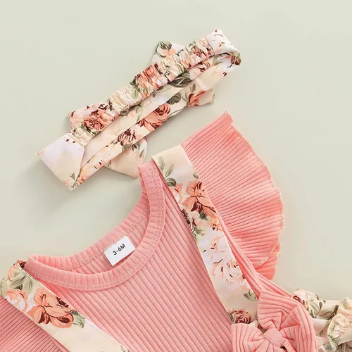 Vista 3 de Socutebabe Traje de bebé niña con estampado floral, vestido para recién nacido, con volantes, lindo traje de verano y diadema