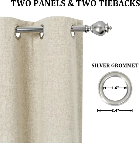 Vista 3 de CAROMIO Cortinas 100% opacas de 54 pulgadas de largo, juego de 2 paneles de lino con textura, aislamiento térmico, cortinas opacas para dormitorio