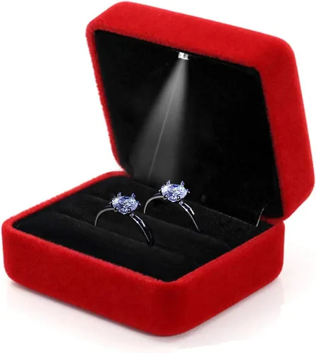 Vista 7 de Caja de anillo de terciopelo 2 ranuras con luz LED para compromiso Azul